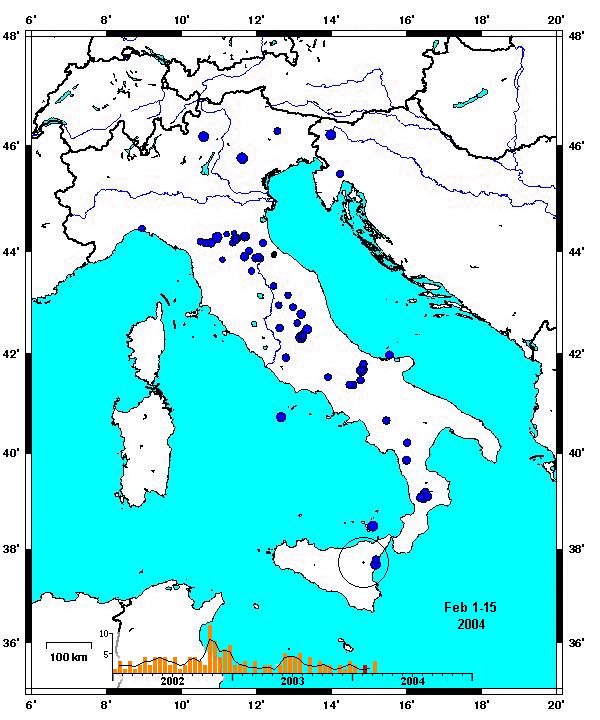 Mediterannean Quakes - Feb 1-15, 2004