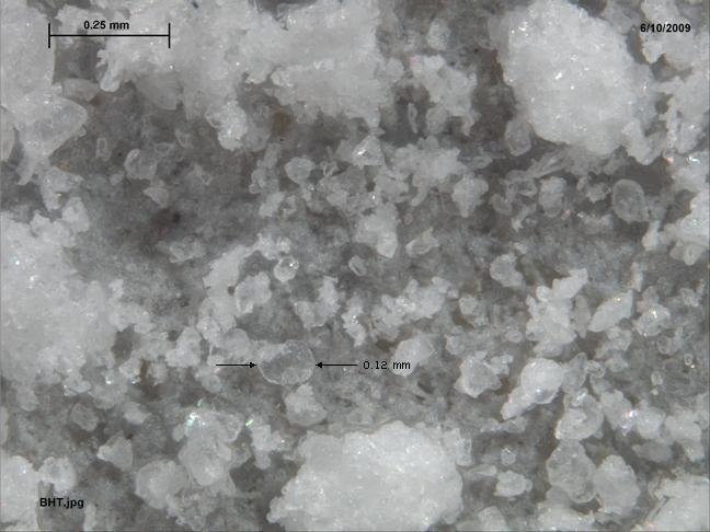 Microscopic view of BHT crystals