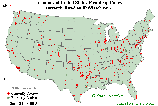 Flu-Watch Zip Codes Week 03-50 Dec 13, 2003