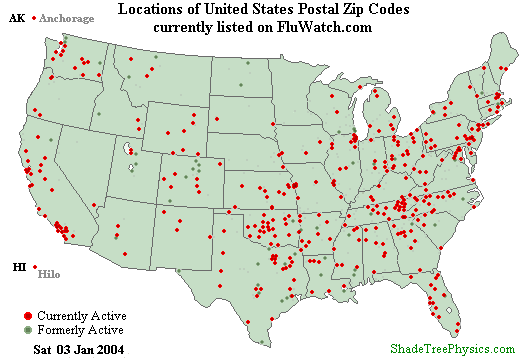 Flu-Watch Zip Codes Week 04-01 Jan 03, 2004