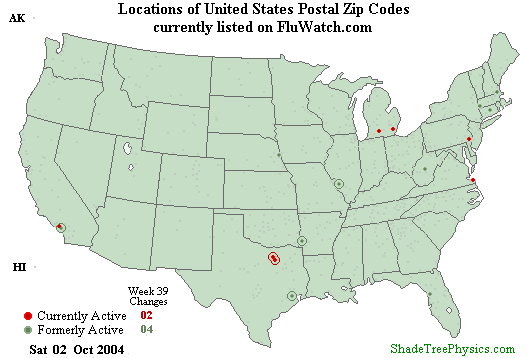 Flu-Watch Zip Codes Week 04-39 Oct 02, 2004