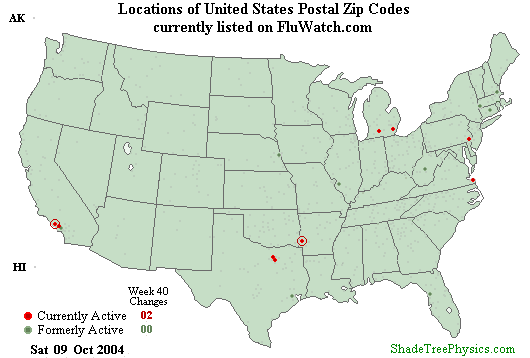 Flu-Watch Zip Codes Week 04-40 Oct 09, 2004