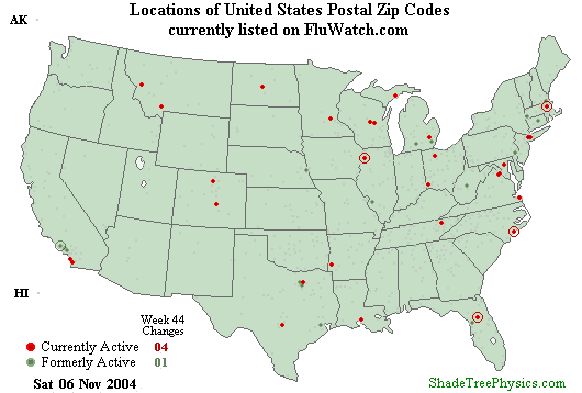 Flu-Watch Zip Codes Week 04-44 Nov 06, 2004