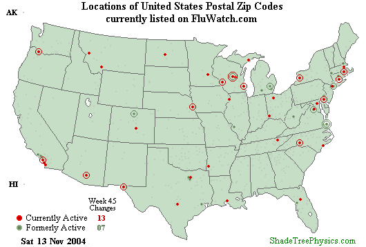 Flu-Watch Zip Codes Week 04-45 Nov 13, 2004