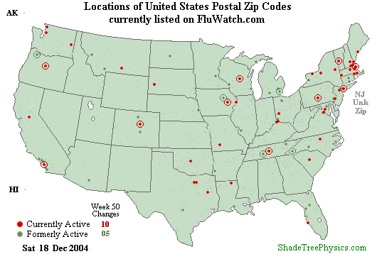 Flu-Watch Zip Codes Week 04-50 Dec 18, 2004
