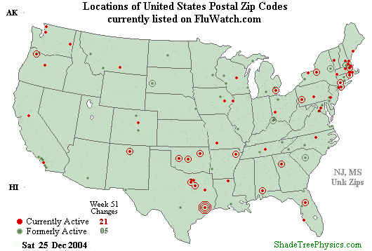 Flu-Watch Zip Codes Week 04-51 Dec 25, 2004