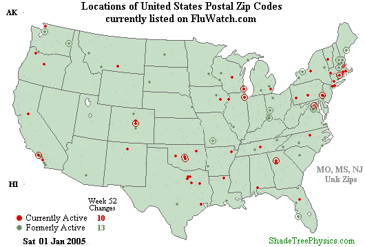 Flu-Watch Zip Codes Week 04-52 Jan 01, 2005