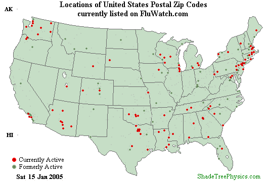 Flu-Watch Zip Codes Week 05-02 Jan 15, 2005