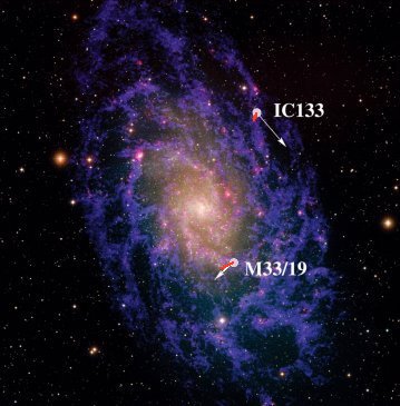 m33 showing water maser study areas