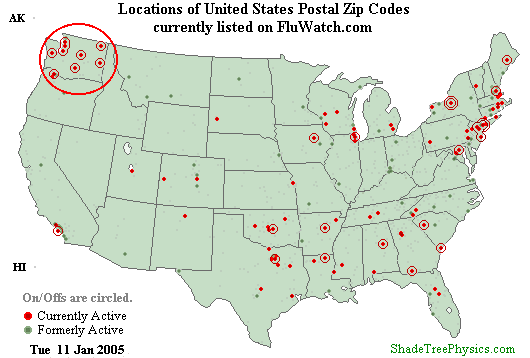 Flu-Watch Zip Codes 11 Jan 2005