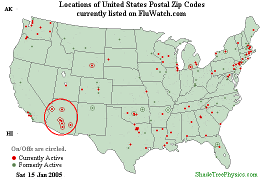 Flu-Watch Zip Codes 15 Jan 2005