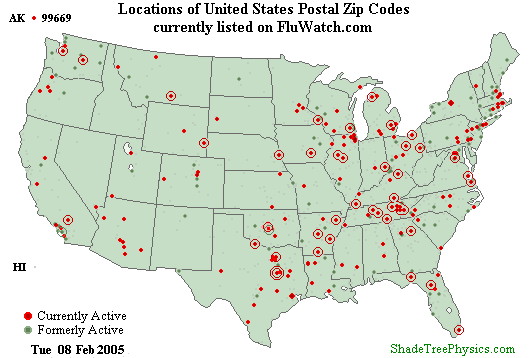 Flu-Watch Zip Codes 08 Feb 2005