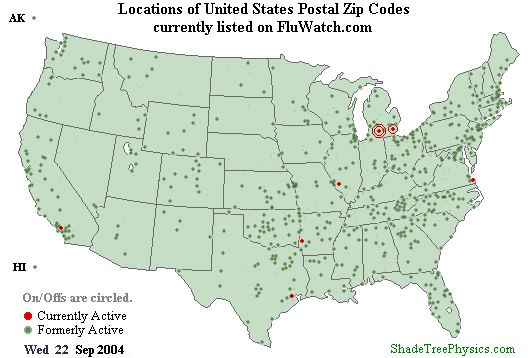 Flu-Watch Zip Code Locations 2003-2004