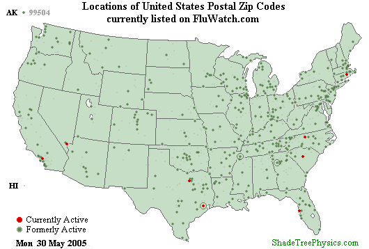 FluWatch Zip Code Locations 2004-2005