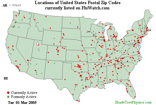 Flu-Watch Zip Codes Peak 2004-2005